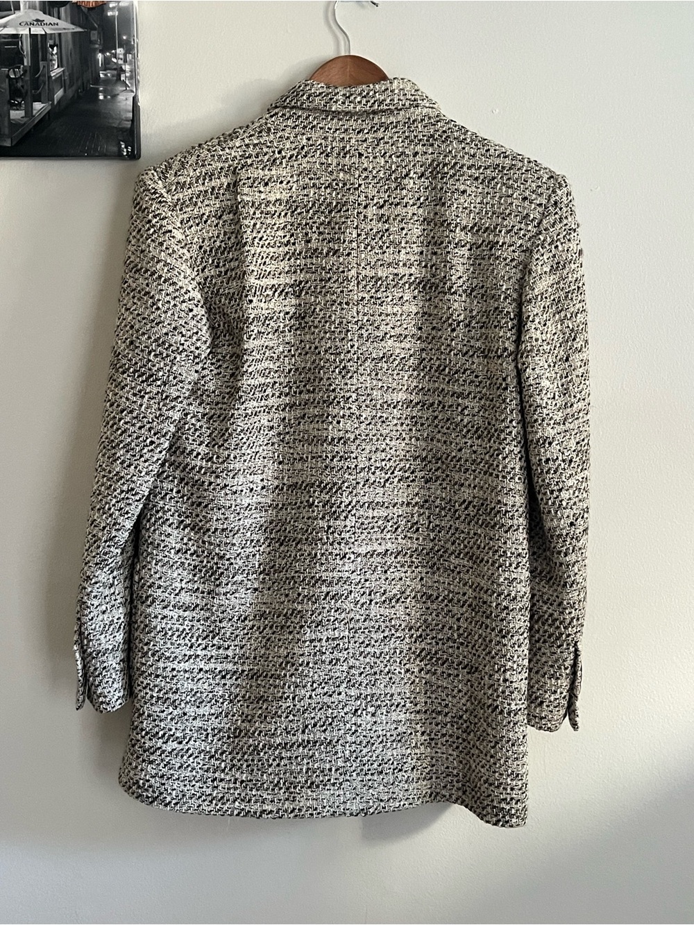 Zara Cream and Black Tweed Jacket- XS ptp 20 inch - Picture 8 of 11